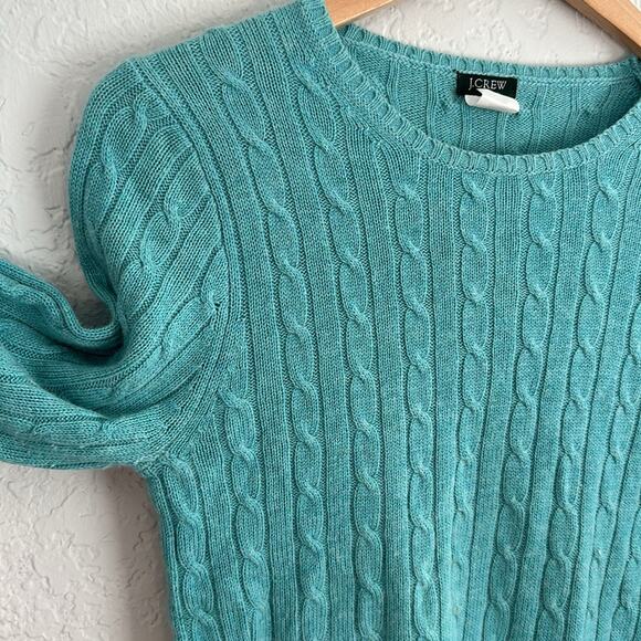 J. Crew Cable Knit Sweater Aqua Blue Wool Angora Cashmere Twee Academia Preppy - Picture 5 of 7